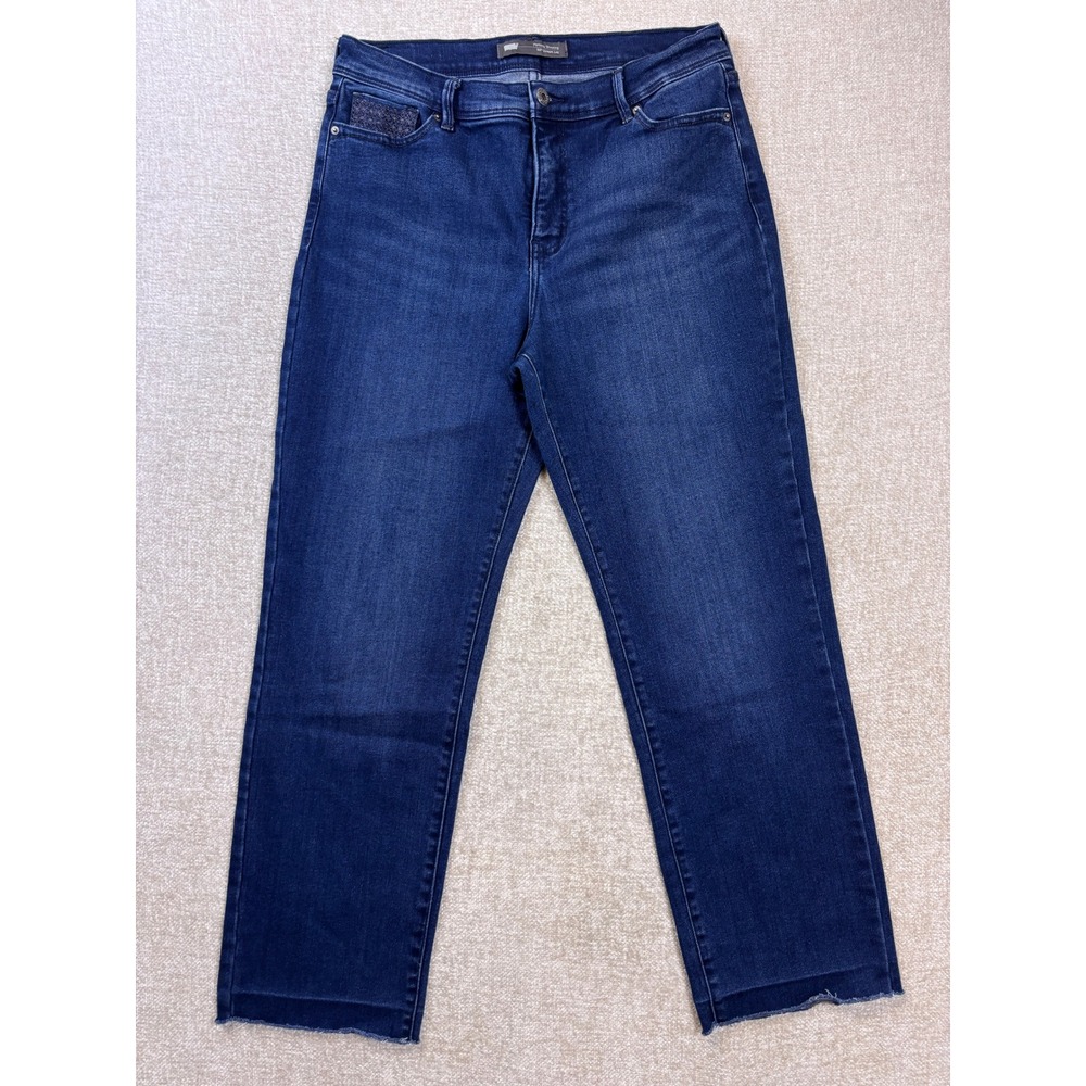 Levis Perfectly Slimming 512 Straight Leg Jeans Dark Wash Raw Hem 12M W31 L32